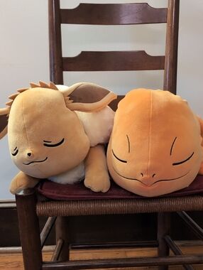 Cute Eevee and Charmander Plush Pair - Soft Tan & Orange 18"
